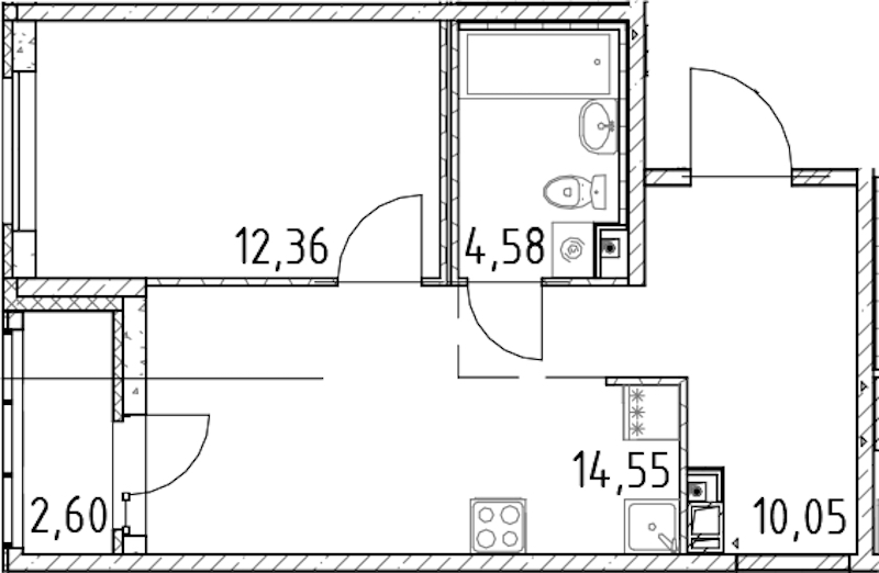 1-комнатная квартира 41.54 м², 13/17 эт., ЖК «Город Первых»